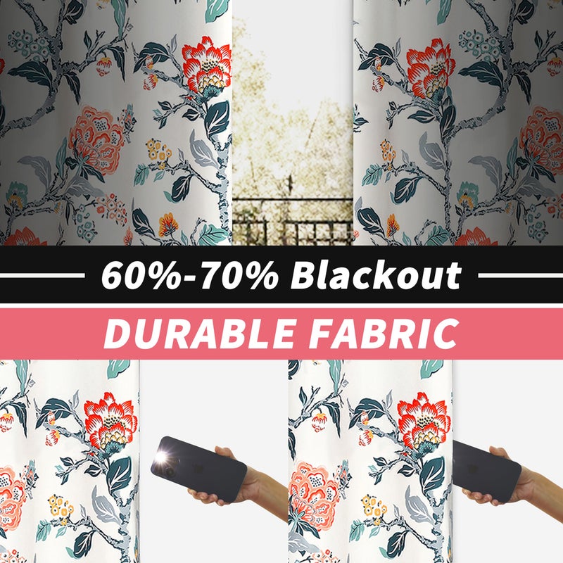 DriftAway Ada Floral Botanical Print Flower Leaf Lined Thermal Insulated Room Darkening Blackout Window Curtains 2 Layers Set of 2 Panels Each 52 Inch by 96 Inch Ivory Orange Teal - Image 3